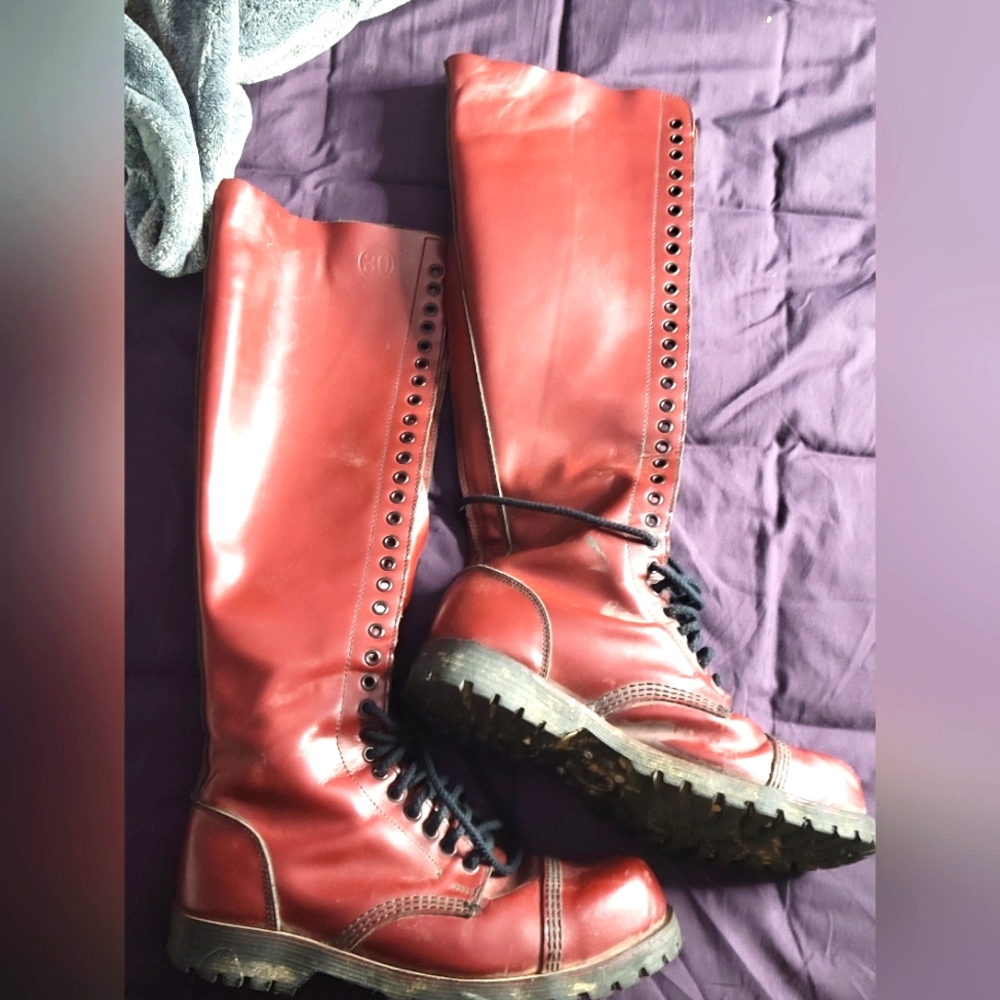 30 eyelet London Underground Boots cherry red.